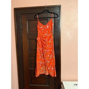 Rays for Days Red Floral Ruched High Low Midi Dress XS Sleeveless Summer